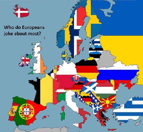 2 Who Europeans joke about most? 4 у 5