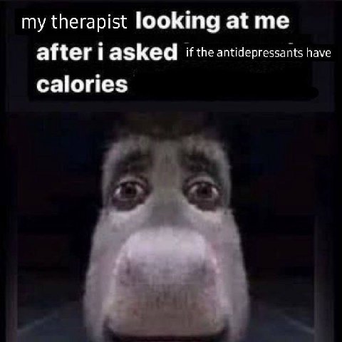 my therapist looking at me after asked if the antidepressants have calories