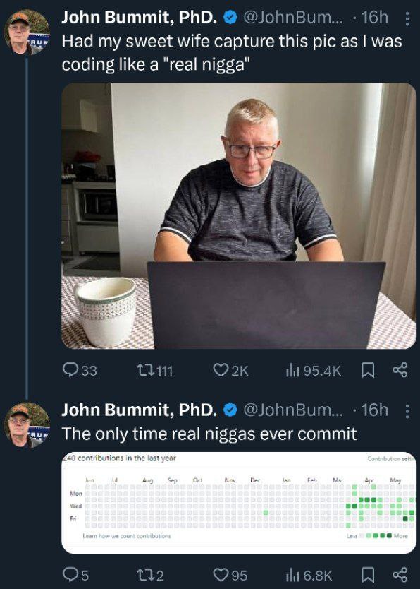 John Bummit, PhD. Had my sweet wife capture this pic as was coding like a "real nigga" у 4 John Bummit, PhD. The only time real niggas ever commit RAD contributions in the last year Sep Dec Feb мы Apr