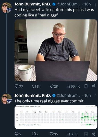 John Bummit, PhD. Had my sweet wife capture this pic as was coding like a "real nigga" у 4 John Bummit, PhD. The only time real niggas ever commit RAD contributions in the last year Sep Dec Feb мы Apr