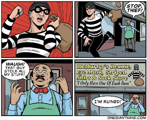 а 7, WAUGH! THAT GUY McMurtry’s Beanie, STOLE ALL У STUFF! Eye Mask, Striped Shirt Sack Store ONEGIANTHAND.COM