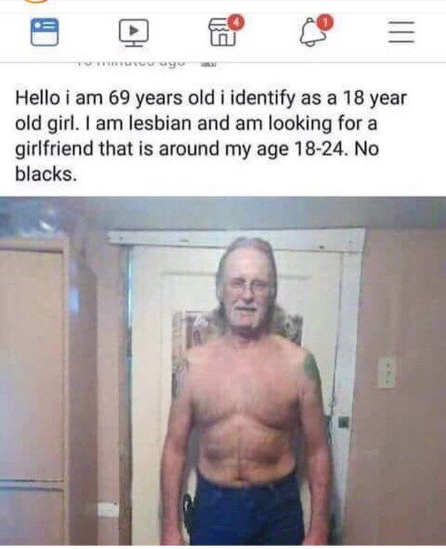 Hello i 69 years old i identify as а 18 year old girl. lesbian and looking for a girlfriend that is around my age 18-24. No blacks