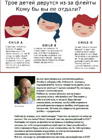 Трое детей дерутся из-за флейты Кому бы вы ее отдали? CHILD CHILD Я должен получить Из нас троих я самый Я сделал эту флейту! Я флейту! Я здесь бедный! У меня нет единственный, кто предоставил материа