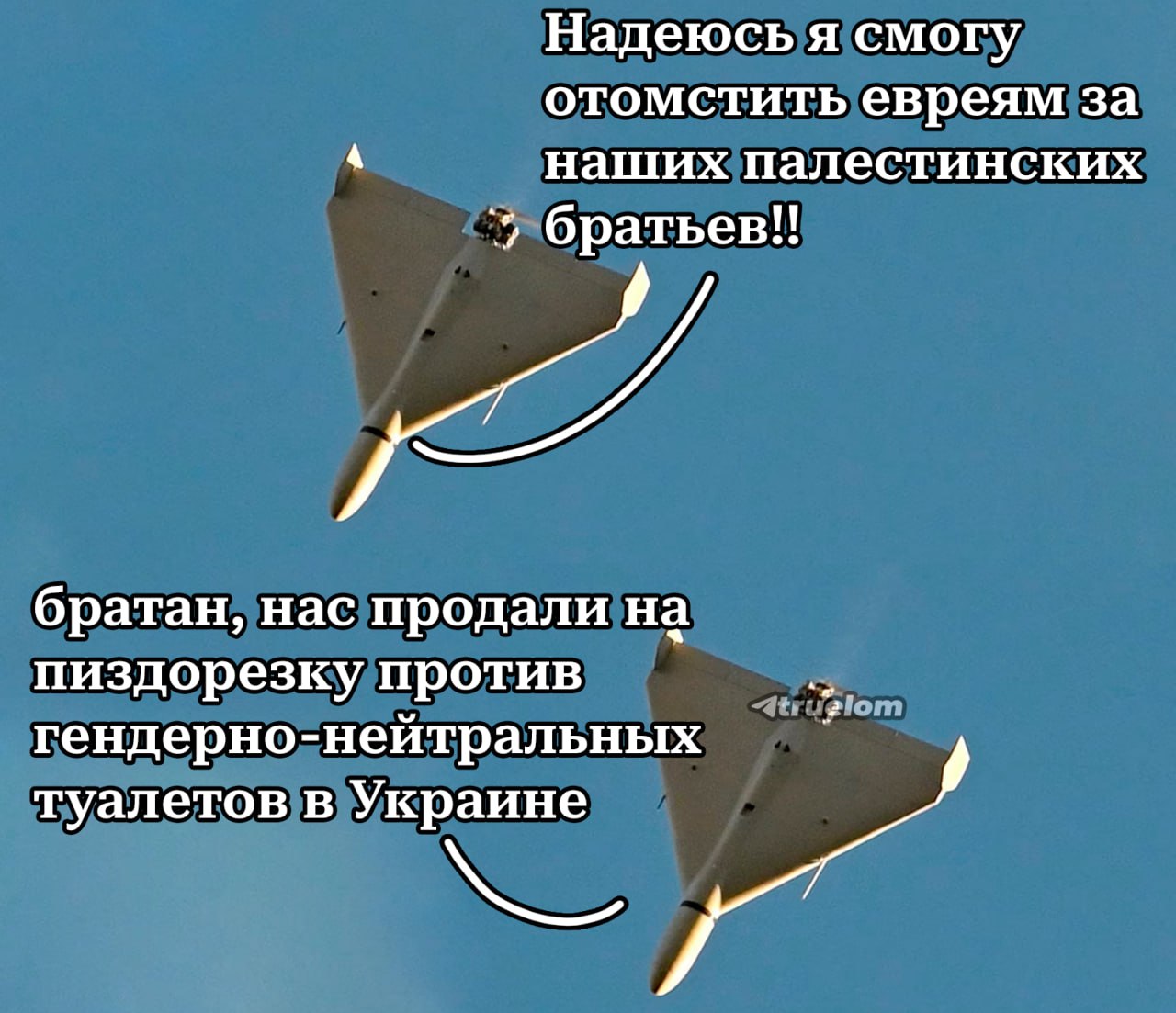 Надеюсь я смогу отомстить евреям за наших палестинских братьев!! братан, нас продали на пиздорезку против гендерно-нейтральных туалетов в Украине
