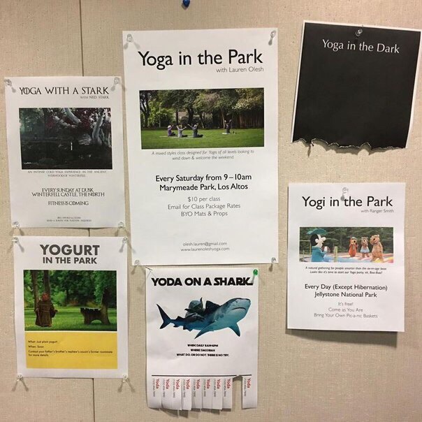 Yoga in the Dark Yoga in the Park YOGA WITH A STARK Every Saturday from Park, Los Altos Yogi Park YOGURT IN THE PARK YODA ON А Every Day (Except Hibernation) Jellystone National Park 00 ame