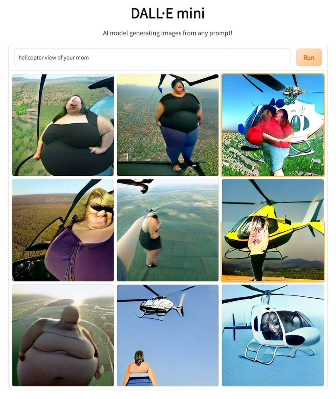 mini model generating images from any prompt! helicopter view of Run 2 A 3