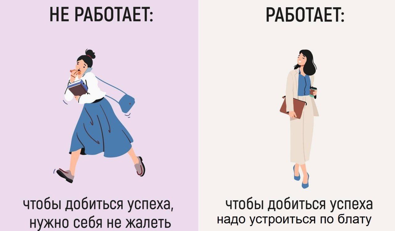 НЕ РАБОТАЕТ: РАБОТАЕТ: чтобы добиться успеха чтобы добиться успеха нужно себя не жалеть надо устроиться по блату