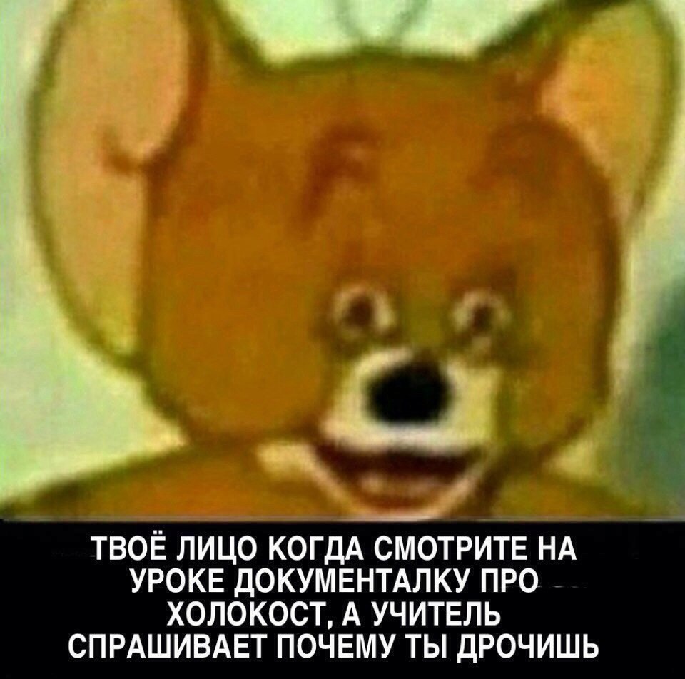 ТВОЁ ЛИЦО КОГДА СМОТРИТЕ НА УРОКЕ ДОКУМЕНТАЛКУ ПРО ХОЛОКОСТ, А УЧИТЕЛЬ СПРАШИВАЕТ ПОЧЕМУ ТЫ ДРОЧИШЬ