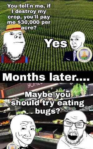 You tell'n me, if destroy my crop, you'll pay me $30,000 per асге? и Months later.... aati eating £8 bugs?