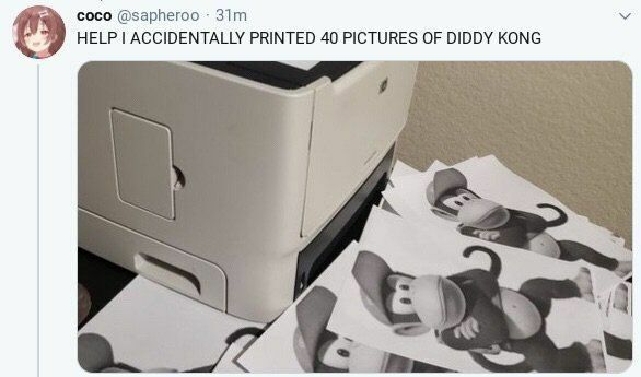 сосо @sapheroo 9 HELP ACCIDENTALLY PRINTED 40 PICTURES OF DIDDY KONG a