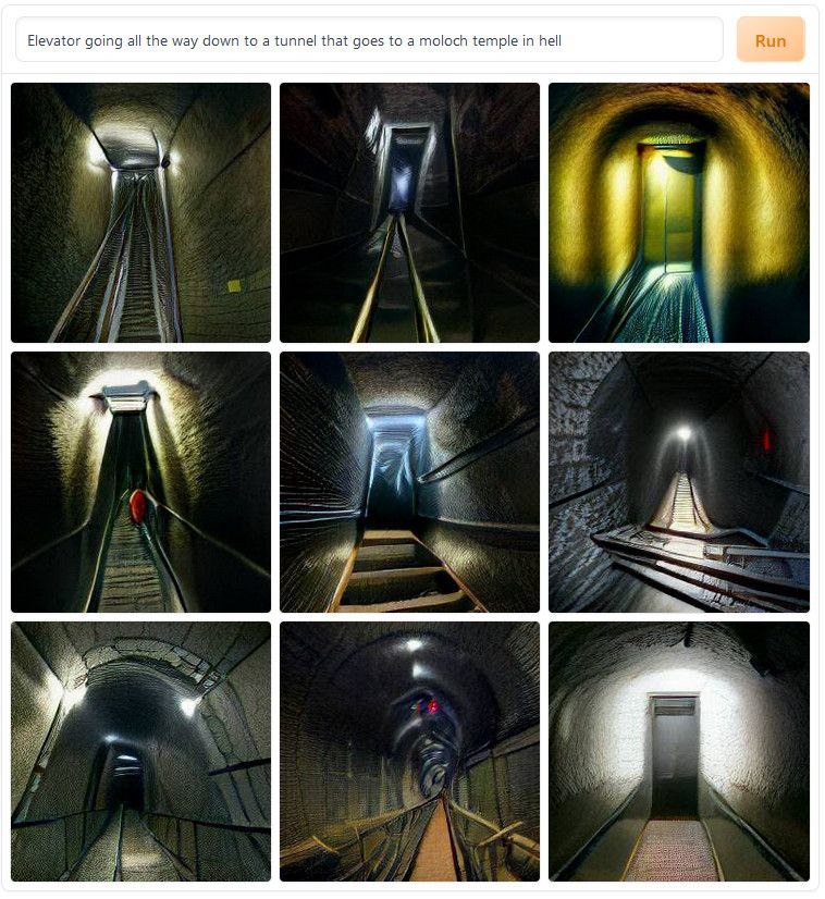 Elevator going all the way down to a tunnel that goes to а moloch temple in hell