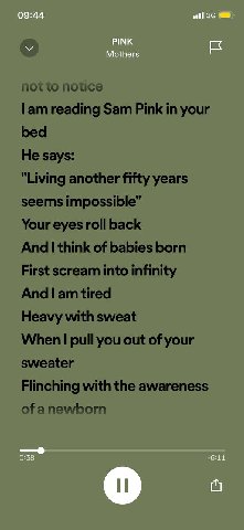 lam reading Sam Pink your bed He says: "Living another fifty years seems impossible Your eyes roll back And think of babies born First scream into infinity tired Heavy with sweat When pull you out of 