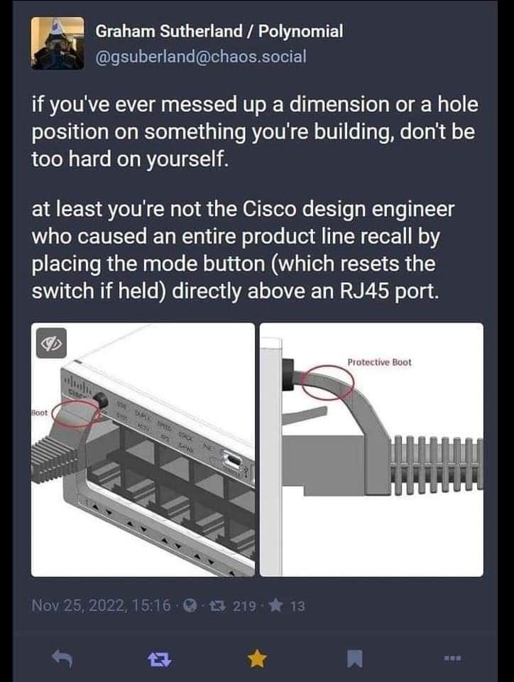 Graham Sutherland Polynomial if you've ever messed up a dimension or a hole position on something you're building, don't be too hard on yourself. at least not the Cisco design engineer who caused an e