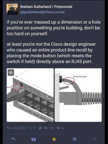 Graham Sutherland Polynomial if you've ever messed up a dimension or a hole position on something you're building, don't be too hard on yourself. at least not the Cisco design engineer who caused an e