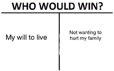 WHO WOULD WIN? Not wanting to My will to live hurt my family