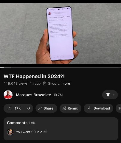 а WTF Happened 2024?! 149,048 views ago Shop ...more я Marques Brownlee A> Share $3 Remix Download Comments 1.8К You went 90 in a 25