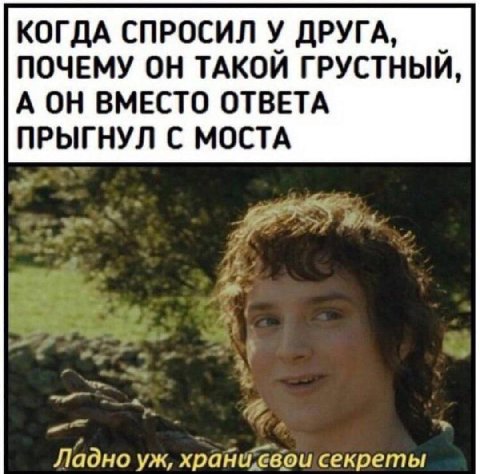 КОГДА СПРОСИЛ У ДРУГА, ПОЧЕМУ ОН ТАКОЙ ГРУСТНЫЙ, А ОН ВМЕСТО ОТВЕТА ПРЫГНУЛ С МОСТА “4 8> я Ладно хранщёои секреты
