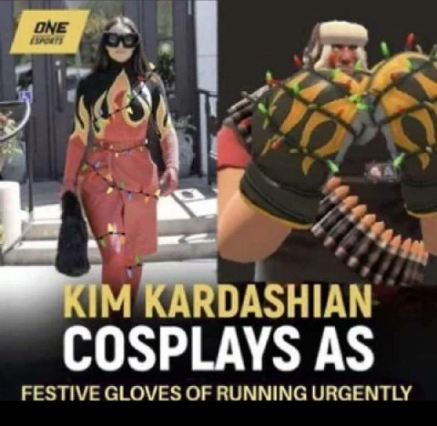 KARDASHIAN COSPLAYS AS FESTIVE GLOVES OF RUNNING URGENTLY