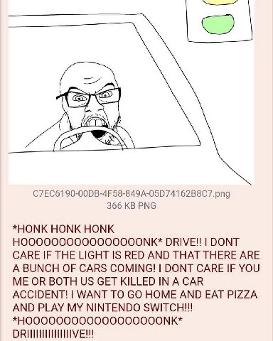 77 366 PNG *HONK HONK HONK DRIVE!! DONT CARE IF THE LIGHT IS RED AND THAT THERE ARE A BUNCH OF CARS COMING! DONT CARE IF YOU ME OR BOTH GET KILLED IN A CAR ACCIDENT! WANT TO HOME AND EAT PIZZA AND PLA