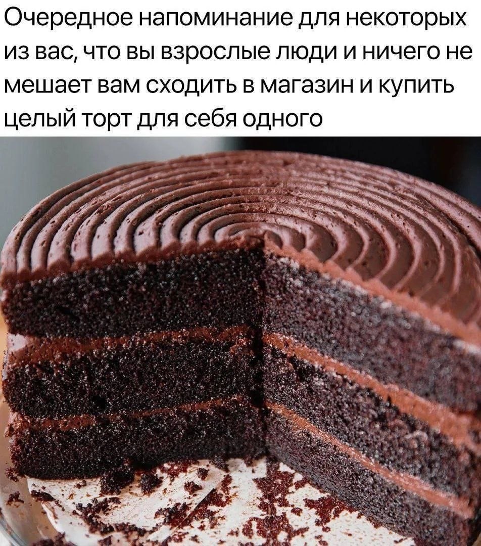 Очередное напоминание для некоторых из вас, что вы взрослые люди и ничего не мешает вам сходить в магазин и купить целый торт для себя одного