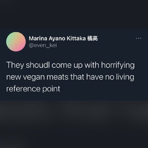 Marina Ayano Kittaka @even_kei They shoudl come up with horrifying new vegan meats that have no living reference point