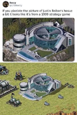 Succy @1710succy if you pixelate the picture of Justin Beiber’s hosue a bit it looks like it's from a 1999 strategy game A