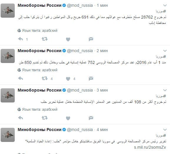 Минобороны России 1 мин У 5 Lee che 28762 Языктвита: арабский +1 Минобороны России @mod_russia 2 мин 850 752 22016 ale 1 Tanta: арабский 43 4 4 Минобороны России @mod_russia 3 мин У 108 6 арабский Мин