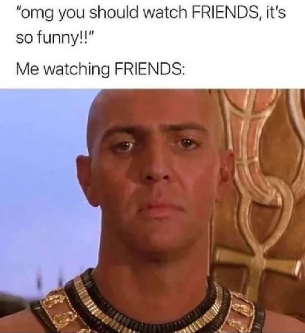 “omg you should watch FRIENDS, it's so funny!!" Me watching FRIENDS: