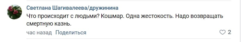 Светлана Шагивалеева/дружинина Что происходит с людьми? Кошмар. Одна жестокость. Надо возвращать смертную казнь. час назад Поделиться