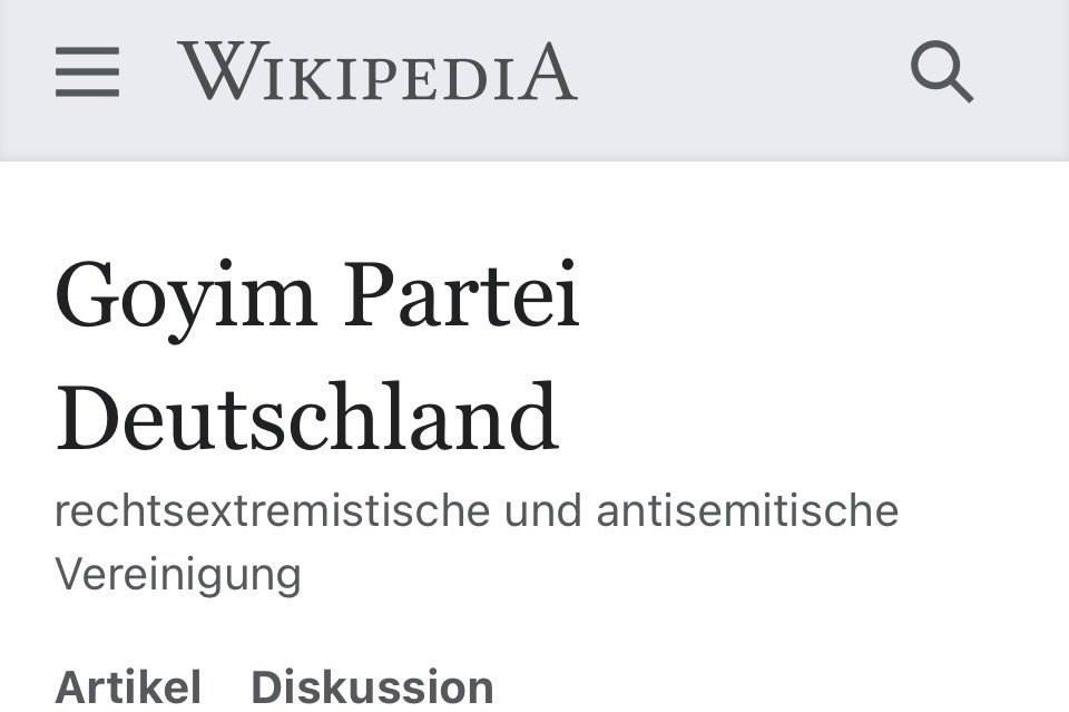 WIKIPEDIA Goyim Deutschland rechtsextremistische und antisemitische Vereinigung Artikel Diskussion