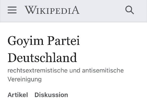 WIKIPEDIA Goyim Deutschland rechtsextremistische und antisemitische Vereinigung Artikel Diskussion