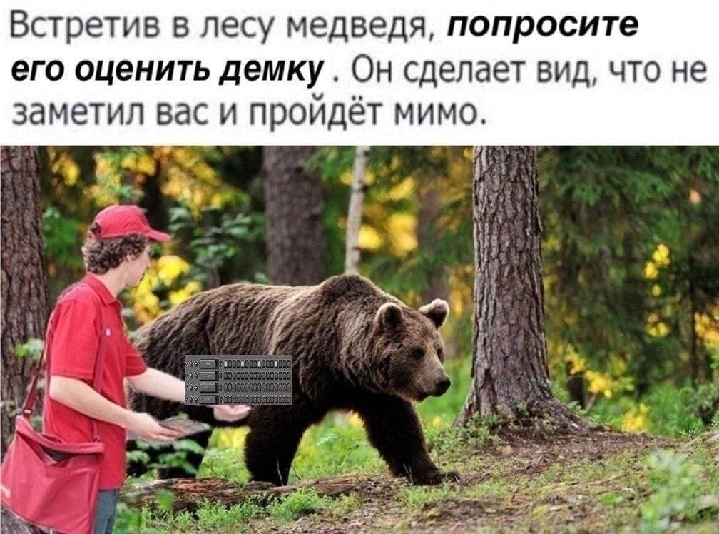 Встретив в лесу медведя, попросите его оценить демку Он сделает вид, что не заметил вас и пройдёт мимо.
