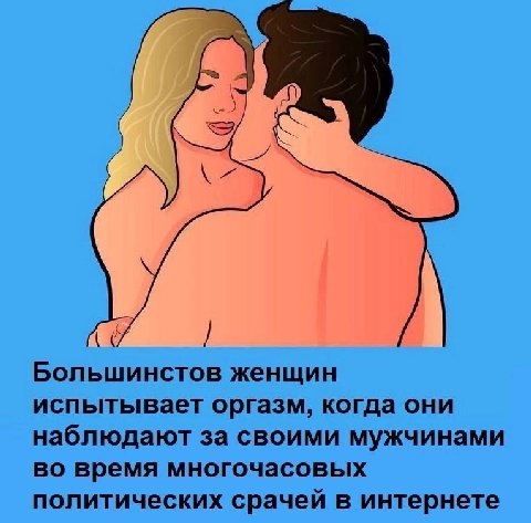 4 4 Большинстов женщин испытывает оргазм, когда они наблюдают за своими мужчинами во время многочасовых политических срачей в интернете