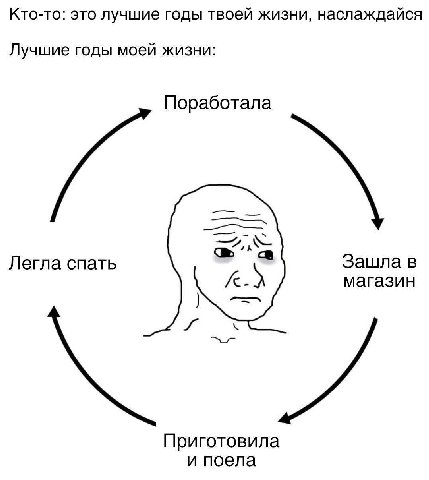 Кто-то: это лучшие годы твоей жизни, наслаждайся Лучшие годы моей жизни: Поработала Легла спать Зашла в магазин Приготовила и поела