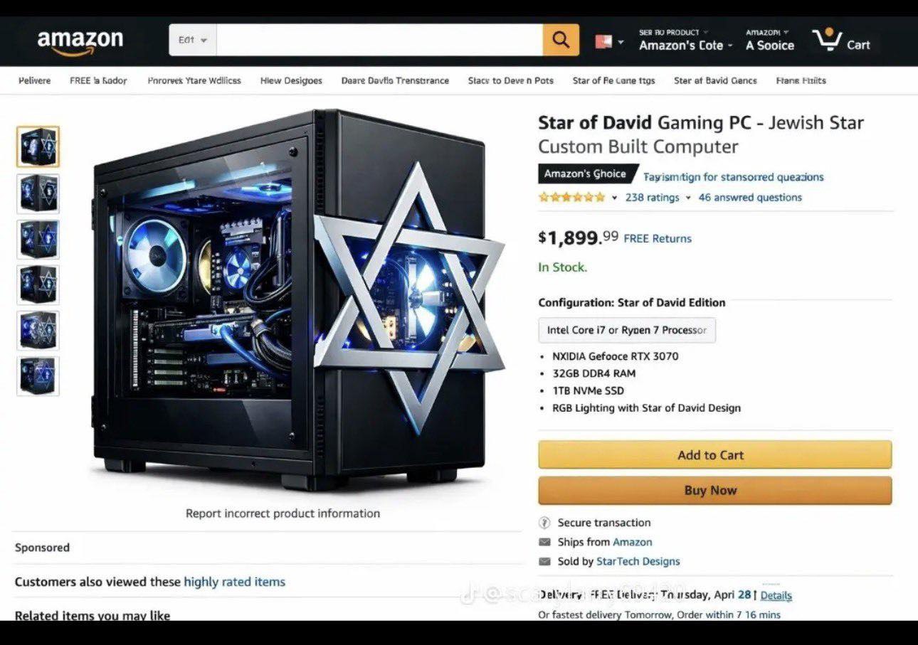 amazon FREE a Ytare Davilo Stacy to Deven Pots Starof Ster Bavid Напа Hts Star of David Gaming Jewish Star Custom Built Computer ‘Amazon's Ghoice for stansorred queazions у 238 ratings 46 answred ques