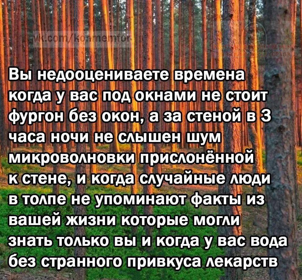 Вы недооцениваете времена когда у вас под окнами не стоит фургон без окон, а за стеной в 3 часа ночи не слышен шум микроволновки прислонённой к стене, и когда случайные люди в толпе не упоминают факты