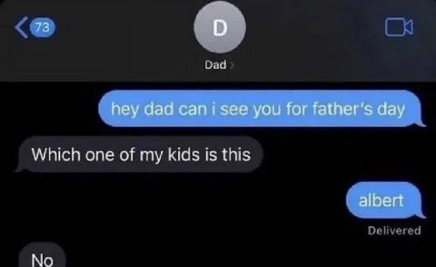 73 hey dad сап see you for father's day Which one of my kids Is this albert No