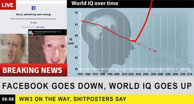 World over time LIVE 93 Sorry, wrong. 91 89 Level 87 85 83 BREAKING NEWS 1950 1960 1970 1980 1990 2000 2010 2020 2030 2040 2050 2060 2080 2090 2100 2110 FACEBOOK GOES DOWN, WORLD GOES UP 06:66 ON THE 