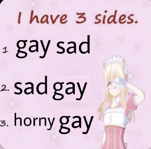 have 3 sides. gay sad 2. Sad gay horny Say