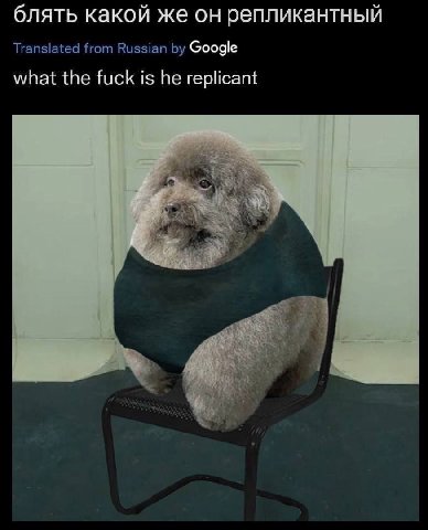 блять какой же он репликантный Translated from Russian Google what the fuck is he replicant A