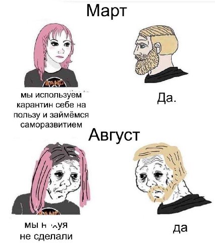 Март <4 мы карантин себе Да. пользу и займёмся саморазвитием Август мы да не сделали