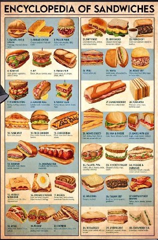ENCYCLOPEDIA OF SANDWICHES UAT 2, GRILLED CHEESE 3. PULLED 22. EGG SALAD 23. FRENCH DIP CHEESE 1, BACON, EGG 21. PATTY MELT beet Cho Cheese fried pork BBQ. egg wee ВАНН 5. 25, TORTA 26. ROAST BEEF а. 