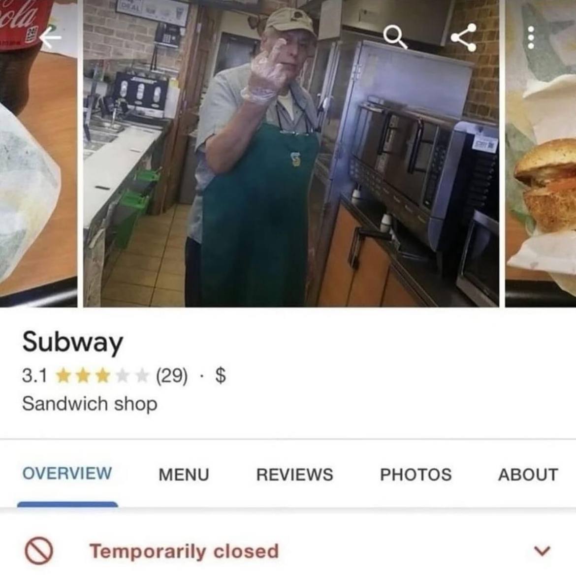 7 Subway 3.1 (29) Sandwich shop OVERVIEW MENU REVIEWS PHOTOS ABOUT Temporarily closed