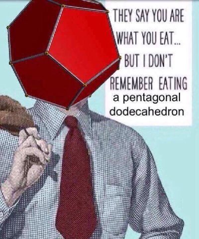 SAY YOU WHAT YOU EAT... DON'T я REMEMBER EATING a pentagonal dodecahedron 333 he Site НЕ igs! the