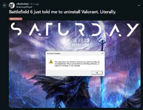 Battlefield 6 just told me to uninstall Valorant. Literally. 6 2029 4 я Зеслйу A ‘The to start Gwe to в the conflicting of (115%