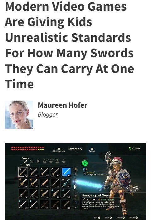 Modern Video Games Are Giving Kids Unrealistic Standards For How Many Swords They Can Carry At One Time Maureen Hofer Blogger