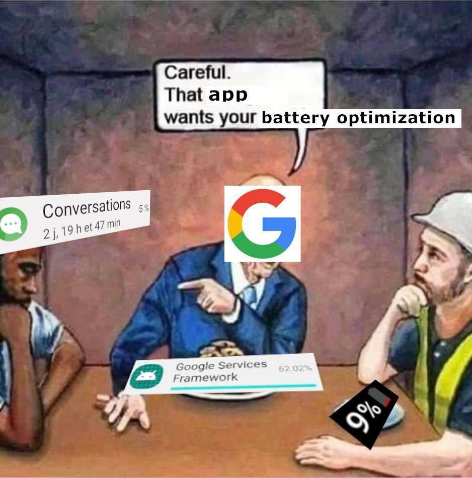Careful. That app wants your battery optimization Conversations у Google Services Framework