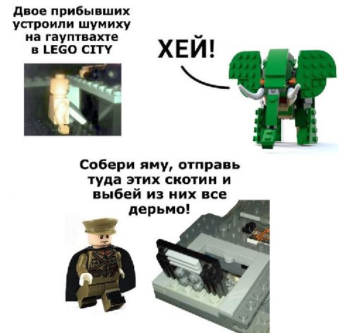 Двое прибывших устроили шумиху на гауптвахте в LEGO CITY ХЕЙ! Собери яму, отправь туда этих скотин и выбей из них все дерьмо!