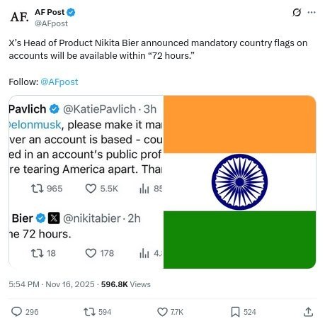 Post @AFpost Head of Product Nikita Bier announced mandatory country flags on accounts will be available within “72 hours.” Follow: @AFpost Pavlich @KatiePavlich please make it mai ver an account is b