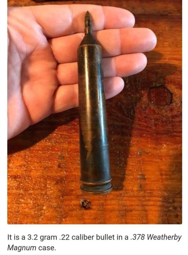я It is a 3.2 gram .22 caliber bullet in a .378 Weatherby Magnum case.